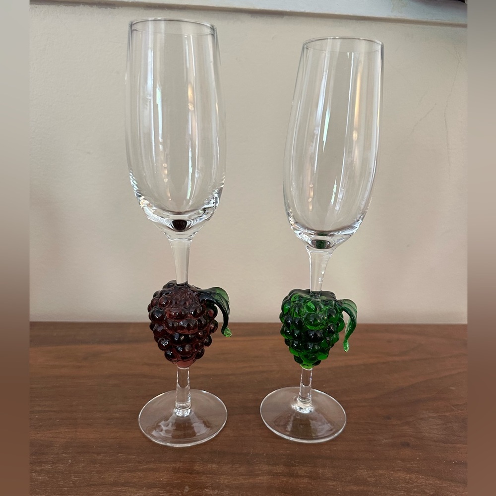 Vintage (Murano ?) Glass Champagne Glasses Set of Two